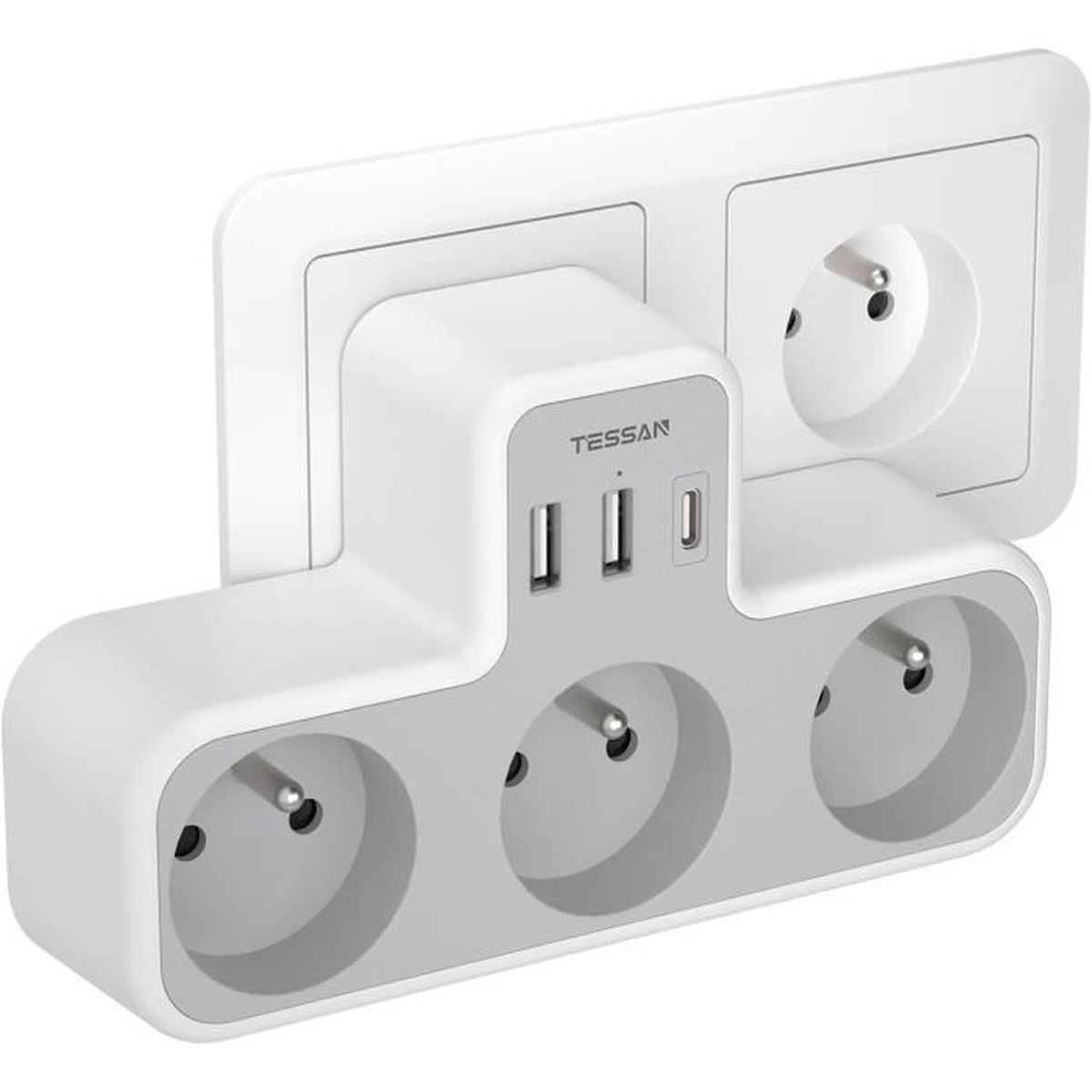Chacon bloc multiprise design 5x + 2x USB avec interrupteur et câble 3m  blanc