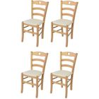 T M C S Tommychairs - Set 4 Chaises cuisine CUORE, structure en bois de hêtre peindré naturel, assise en tissu couleur ivoire