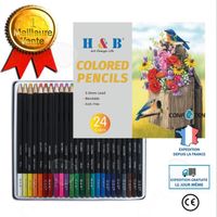 CONFO® Ensemble de crayons de couleur 24 couleurs, pinceau de plomb couleur à base d'huile, boîte en fer blanc, fournitures d'art