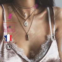 LCC® Collier femme argent fantaisie pendentif fille cadeau bijou croix medaille lune chaîne cou anniversaire sautoir fête aluminium