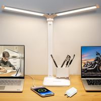 Lampe de Bureau LED, Dimmable Double Tête Lumiere Bureau ,3 Modes de Couleur Protection des Yeux Lampe Avec  Chargeur USB