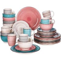 vancasso, Série Bella, Service de Table en Porcelaine,Faïence Style Vintage Rustique,Motif Cercle Arbre-multicolore 32pcs
