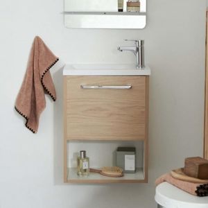 LAVE-MAIN Meuble lave-mains décor chêne intérieur blanc vasq
