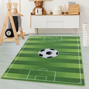 TAPIS Tapis enfant, Tapis motif Terrain de football, tapis chambre enfant, color verd, dimension 140 x 200 cm