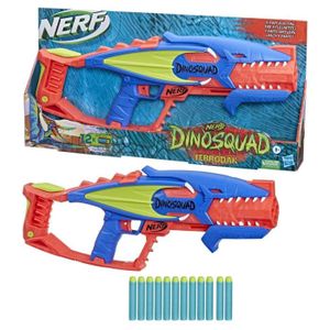 PISTOLET BILLE MOUSSE Jeu de tir Nerf DinoSquad Terrodak - NERF - Blaster en forme de dinosaure avec 12 fléchettes Nerf Elite