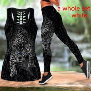 PANTALON DE SPORT Pantalon de sport,Tenue de yoga panthère pour femme,leggings d'entraînement College en 3D,pantalon de sport de - set-white[F]