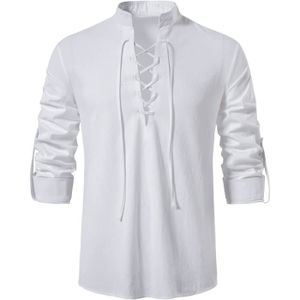 CHEMISE - CHEMISETTE Chemise classique à lacets en coton pour homme - Costume vintage blanc