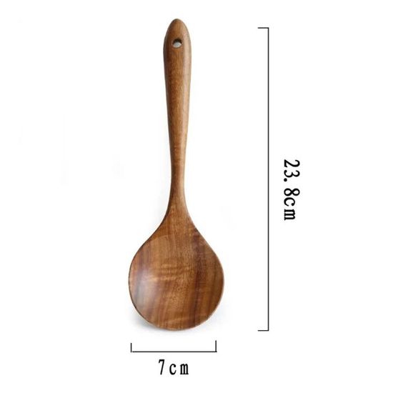 Lot De 9 Ustensiles En Bois De Teck Giilayky - Porte-Ustensiles Inclus - Pour Cuisine Et Poêles Anti-Adhésives