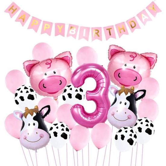 Déco Anniversaire 1 An Garçon – Thème Vache De Ferme – Lot Fournitures Et Fond