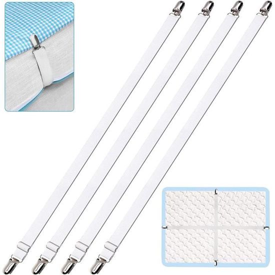 8 Attaches Drap Housse StyBtt - Bloque Drap Anti-Glisse Avec Fixateurs D'Angle - Blanc
