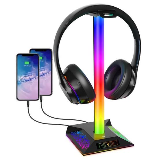 SUPPORT GAMING CINTAR RGB POUR CASQUE MICRO AVEC 2 PORTS USB : ascendeo  grossiste Support pour casque
