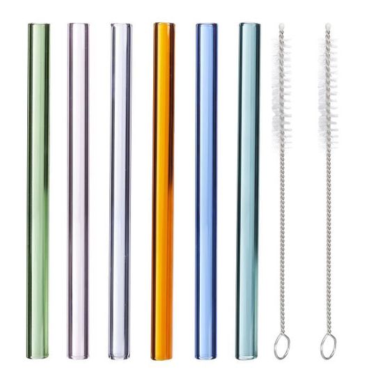 Brosses Nettoyage Pailles Pailles En Verre Réutilisables - Lot De 8, Incurvées - Avec 2 Brosses De Nettoyage - Pour Bubble Tea, Lait Paille Cocktail