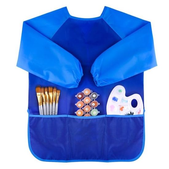 Tablier De Peinture Pour Enfants Avec Poche - Manches Longues - Polyester - Taille 2-12 Ans - Blanc