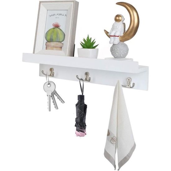 Porte Manteau Murale Halcent Avec Étagère - 4 Crochets Bois - Rangement Manteaux Chapeaux Sacs Clés