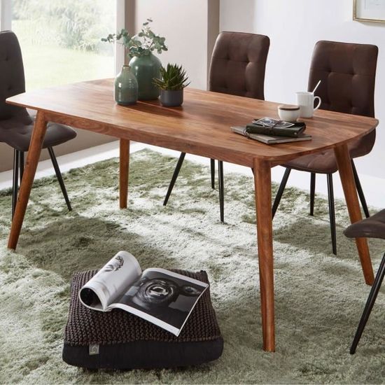Table à Manger En Bois Massif Sheesham 120x60 Cm - Style Campagne, Plateau épais 10 Cm, Pièce Unique Artisanale - 2