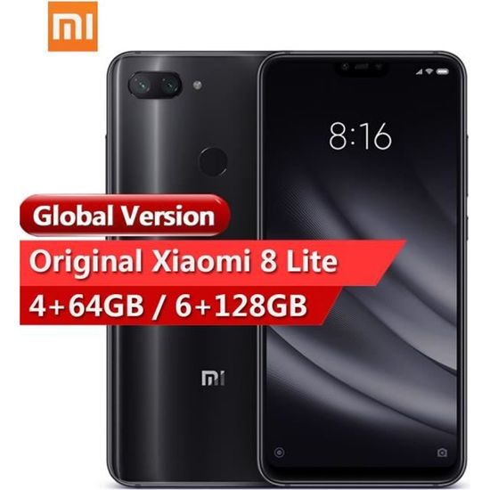 Version globale Xiaomi Mi 8 Lite Identité faciale Téléphone portable 6GB 128GB 6.26 pouces Plein écran 24MP Appareil photo