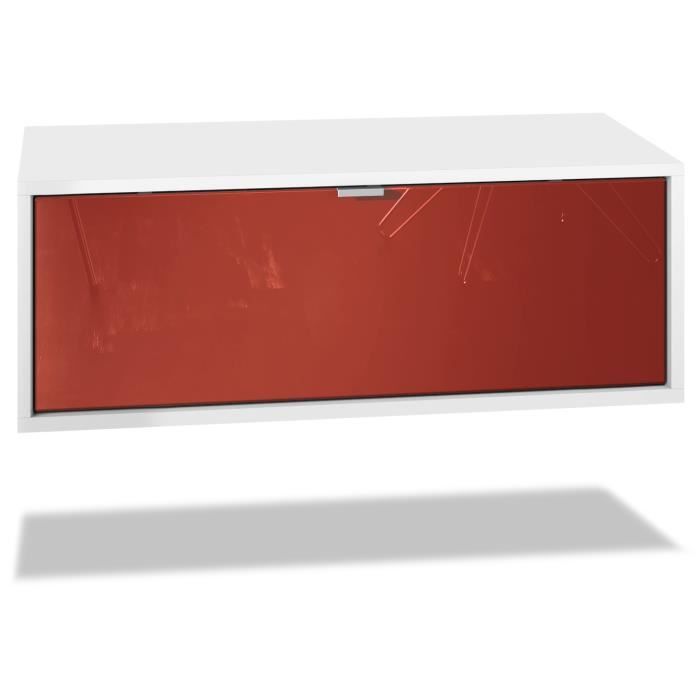 Vladon Meuble TV Lana 140 armoire murale lowboard 140 x 29 x 37 cm caisson en blanc mat façades en Bordeaux haute brillance
