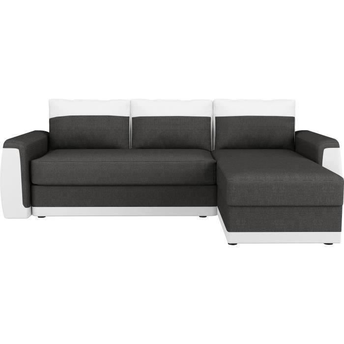 Canapé d'angle convertible 3 places - Simili blanc et tissu gris anthracite - Contemporain - L 230 x P 142 cm - JAMES