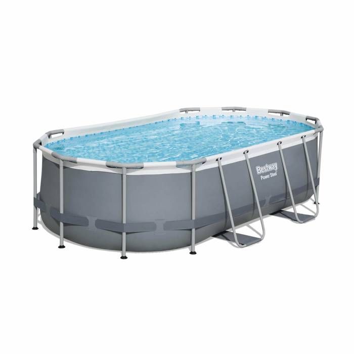 Kit piscine complet BESTWAY – Spinelle grise – piscine ovale tubulaire 4x2 m, pompe de filtration, échelle et kit de réparation