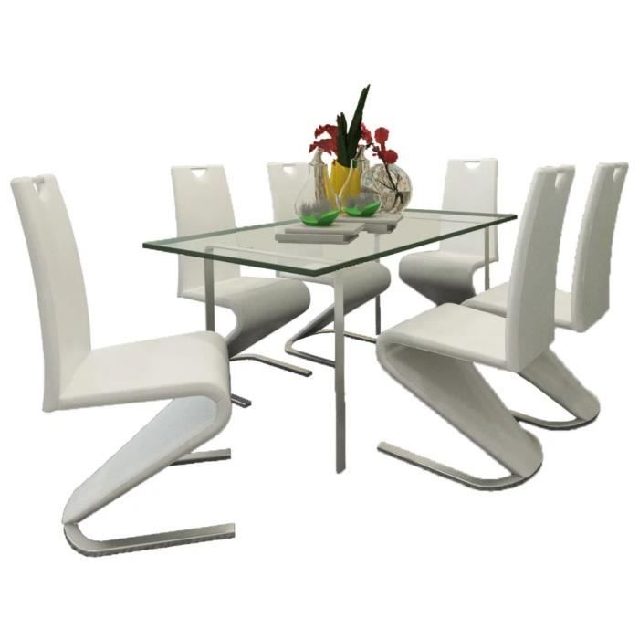 LULO Chaise de salle à manger 6pcs Cantilever Cuir synthétique Blanc 45,5 x 63 x 101 cm #39