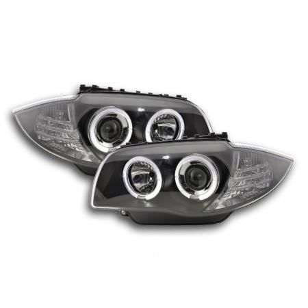 Paire de feux phares avant BMW Serie1 E87-E81 de 2004 a 2007 Angel Eyes Noir