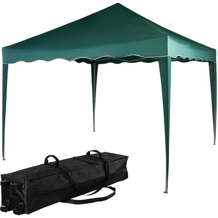 INSTENT Structure de tonnelle pliante 3x3m acier «BASIC», couleur vert, avec sac de transport à roulettes