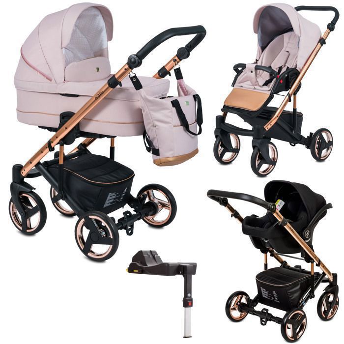 NERI Trio ISOFIX - Poussette promenade 3en1 - Landau, siège auto groupe 0+ avec ISOFIX - inclus sac à langer - Rose pastel