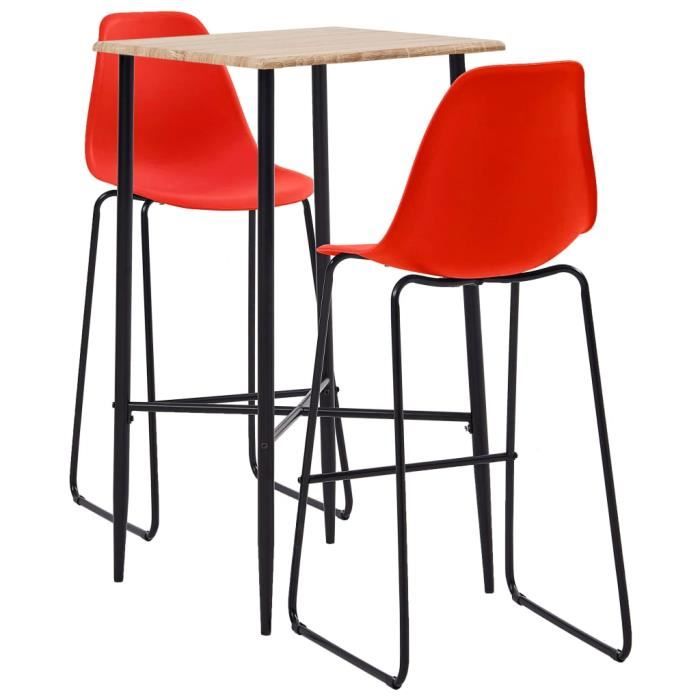 MAISON - Ensemble Table de bar + 2 tabourets bar Mange-Debout Ensemble repas de jardin Plastique Rouge Classique - 65556