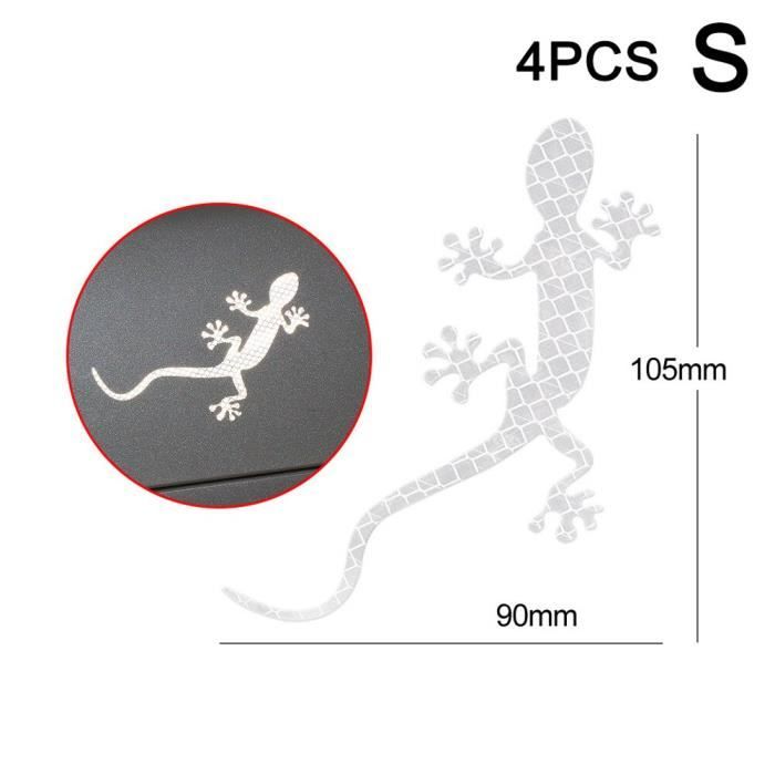 Accessoire vélo,Bandes réfléchissantes de voiture Gecko forme avertissement bande réflecteur autocollant - Type white S 4pcs #C