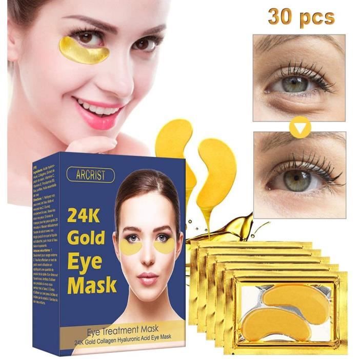 Eye Masks, Eye Mask Patch Yeux, 24K Or Poudre Gel Collagène Masque pour les yeux Doré œil Mask, Collagène Et Acide Hyaluronique Anti