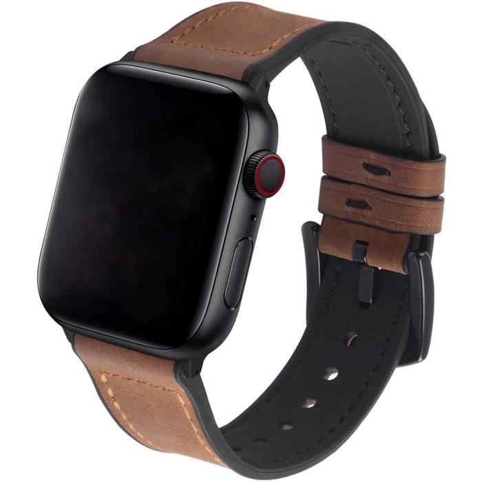 38-40mm Bracelet Compatible Apple Watch, Brown en Cuir et Silicone, Bracelet iWatch Series Se-65-4-3Cuir et Caoutchouc Ultra-Doux