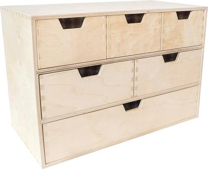 Mini Commode en Bois - Creative Deco - 6 Tiroirs - 42x20x28,5 cm (+-- 1 cm) - Coffre Beige Parfait à Décorer Peindre