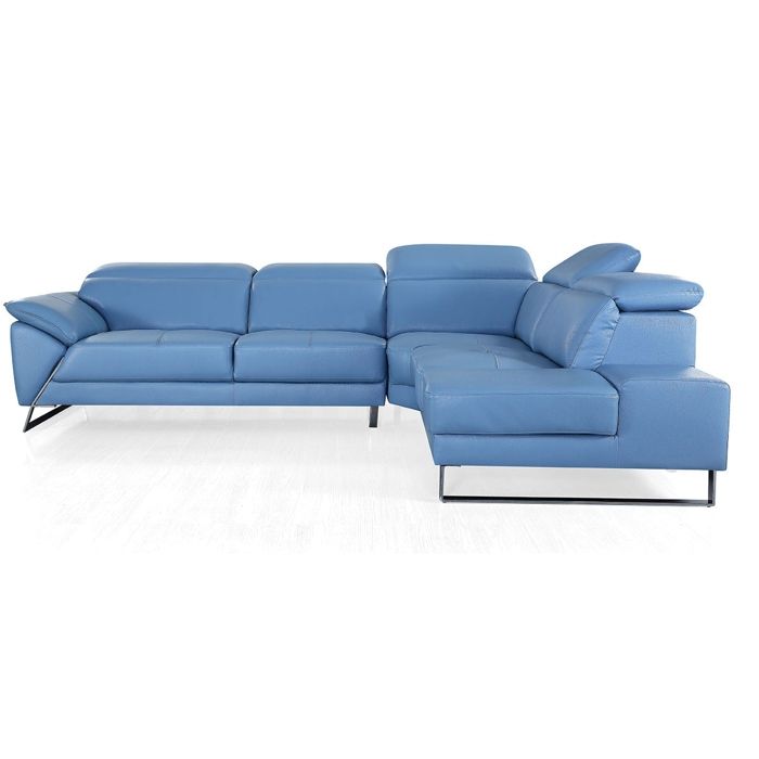 Canapé d'angle droit en cuir RAPHAEL - Bleu - Droit - Bleu