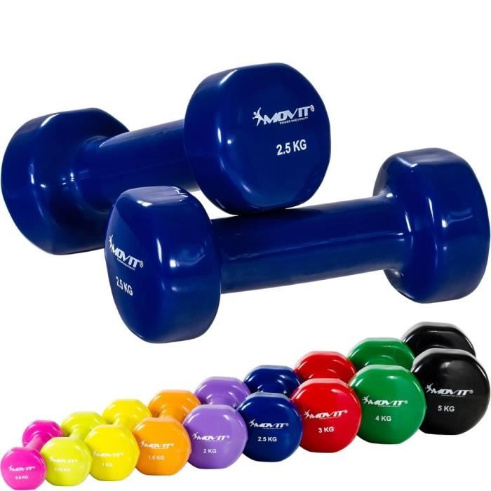 MOVIT Set de 2 haltères en vinyle bleu 5 kg (2 x 2,5 kg)
