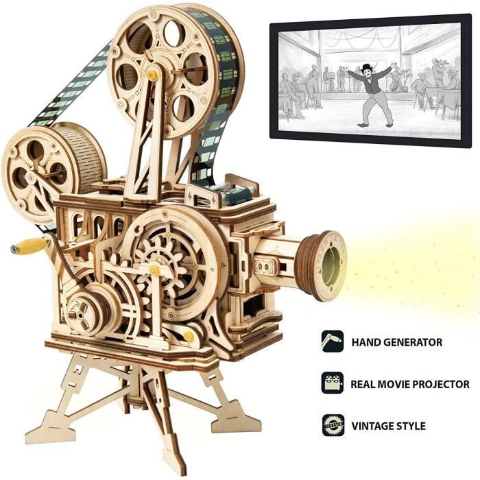 Kit de Construction Jeu de Puzzle Bois 3D sans Colle Projecteur de Cinéma à Main Maquette Mechanical Modèles de Construction Cadeau