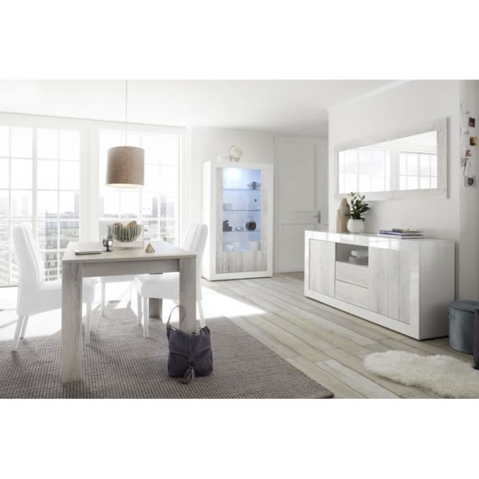 Salle à Manger Complète Blanc/Pin blanc - LUBIO n°1 - L 180 x l 90 x H 79