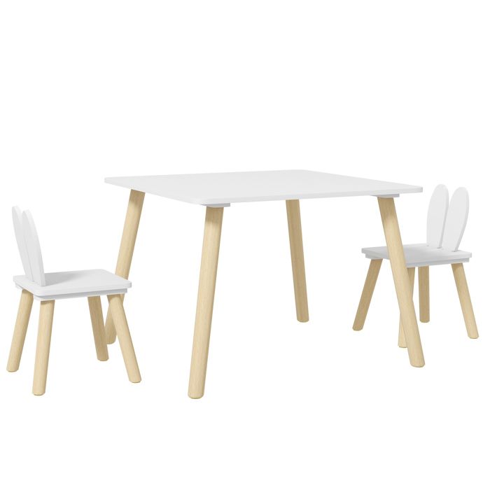 Ensemble table et 2 chaises enfant - AIYAPLAY - design scandinave motif oreille de lapin bois pin blanc