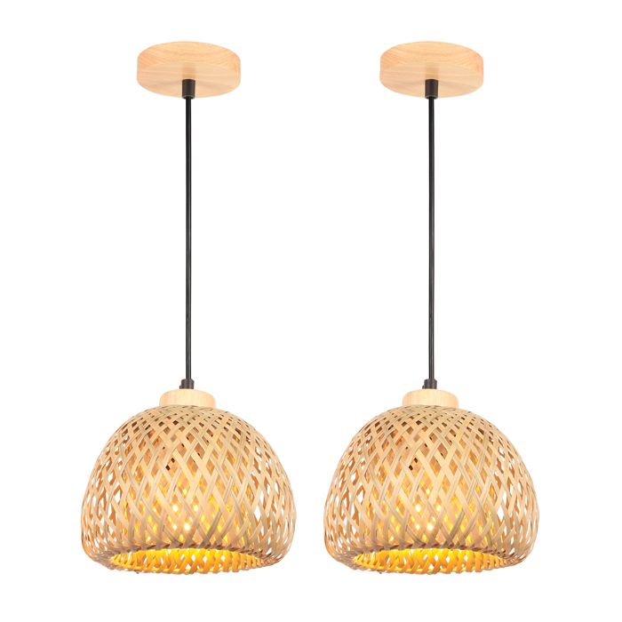 TOKIUS Abat-jour Rétro en Bambou 2 Pcs Lustre Créatif en Rotin Tressé Luminaire Suspension en Forme Lanterne pour Restaurant Hôtel