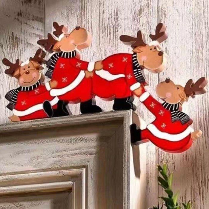Décoration Noël En Bois - Père Noël Et Rennes, à Coller Sur Portes Ou Fenêtres, Autocollants Inclus (23x15,5 Cm, Réutilisable) - 9