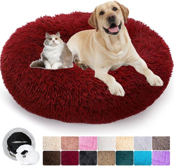 Puppy Love Panier Chien Chat, Panier pour Chien Dehoussable, Coussin Chien Apaisant Lavable, lit Comfy pour Petit (S:50cm, Rouge)