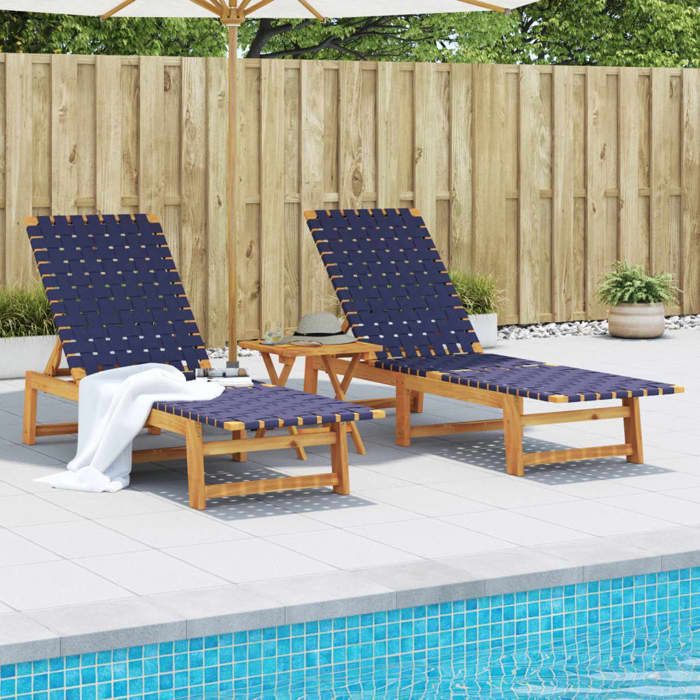vidaXL Chaises longues lot de 2 bleu bois dacacia solide et tissu 3214212