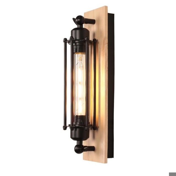 WOTTES 1pcs Applique Murale Industriel Rétro E27 37CM Vintage Lampe murale Design flûte en Métal et bois pour Bar Cuisine Café