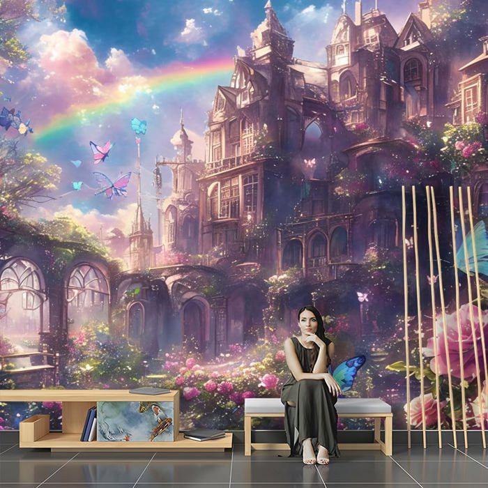 Papier Peint 3D Panoramique 350x256cm Conte de fées Château Bâtiment ...
