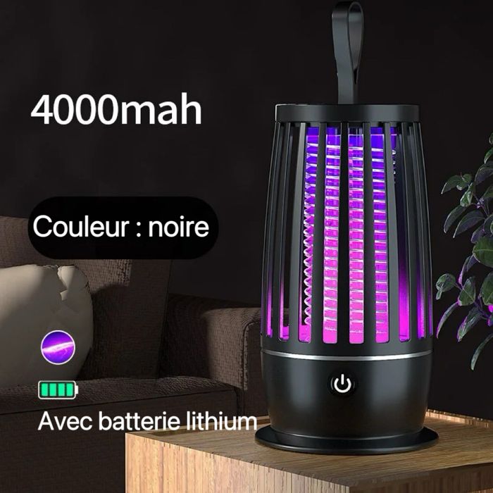 Lampe Anti-Moustiques Électrique Portable Noire Batterie USB Rechargeable Silencieuse Sans Produits Chimiques Intérieur &