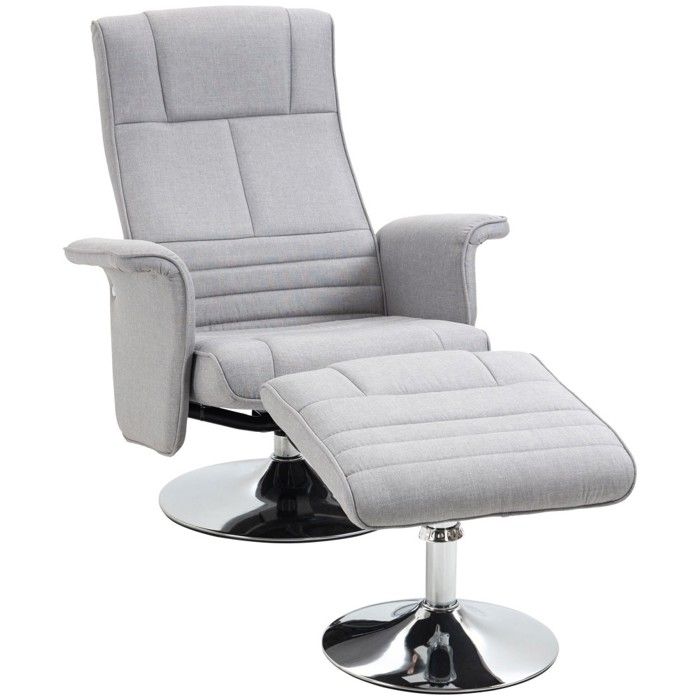 Fauteuil Salon Avec Repose-pieds, Assise Rembourrée, Fauteuil Relax Pivotant Tissu En Lin Beige