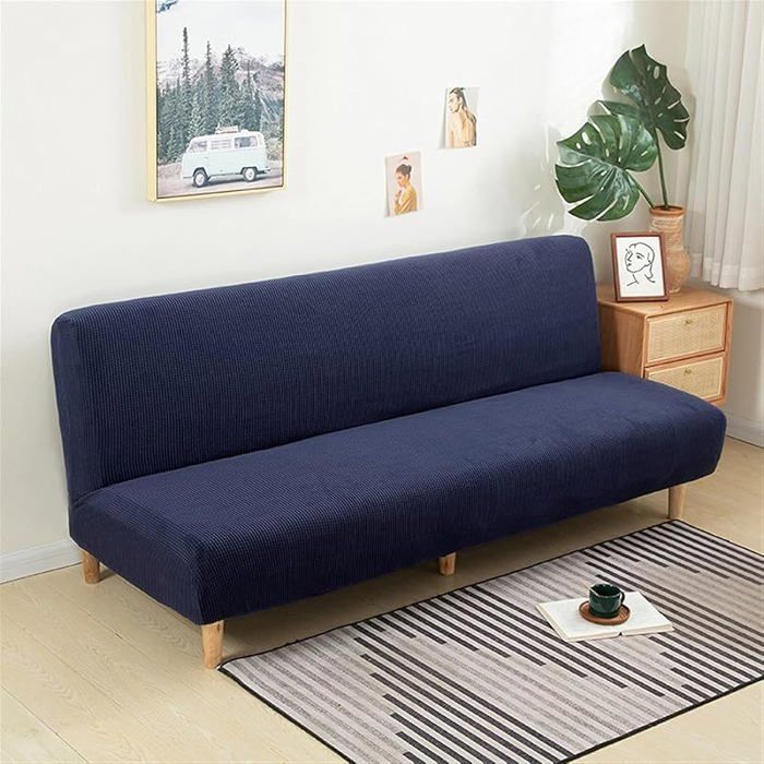 Housse Clic Clac Housse Canape Lit 170-190cm Extensible Anti-Taches Couvre Protection canapé sans Bras Marine
