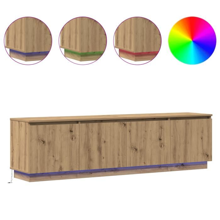 XINWO Meuble TV，Armoire TV Banc TV - avec LED - Chêne Artisan 180x38x49 cm Bois dingénierie @1003