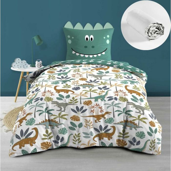 Pack Housse de couette enfant réversible DINA 140x200 cm + Drap housse 90x190 cm Blanc Pack Housse de couette enfant réversible DINA 140x200 cm + Drap housse 90x190 cm Blanc