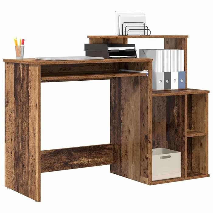 Kenneth@ Bureau - 1 PERSONNE - Table dordinateur - avec Rangement - Bois Ancien 120.5x44x88.5 cm - LL1042