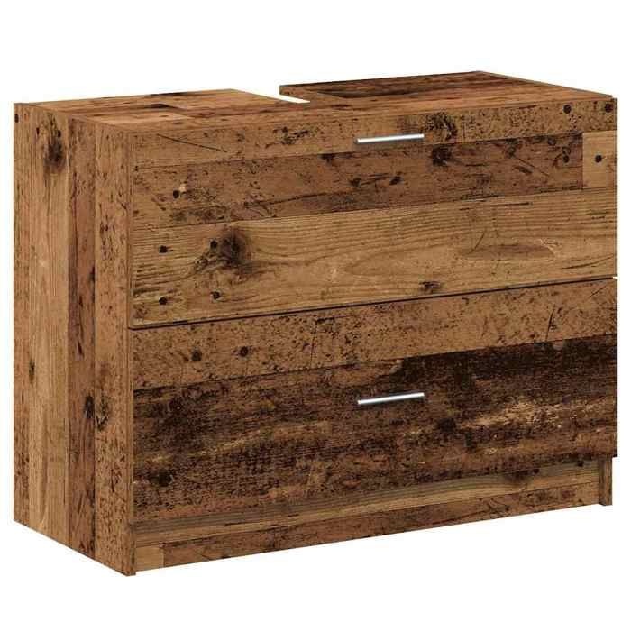 BONNIE®Meuble Sous évier/lavabo - SUIKUN - Meuble pour Vasque à Poser Bois Ancien 78x37x59 cm Bois dingénierie FR578748